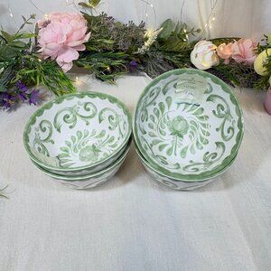 Artisan De Luxe Green Rose Scroll MELAMINE Cereal Bowls Set Of 4